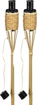 2x stuks bamboe gevlochten tuinfakkels 120 cm  - Tuinfakkel/oliefakkel navulbaar - Tuinverlichting/Tuindecoratie