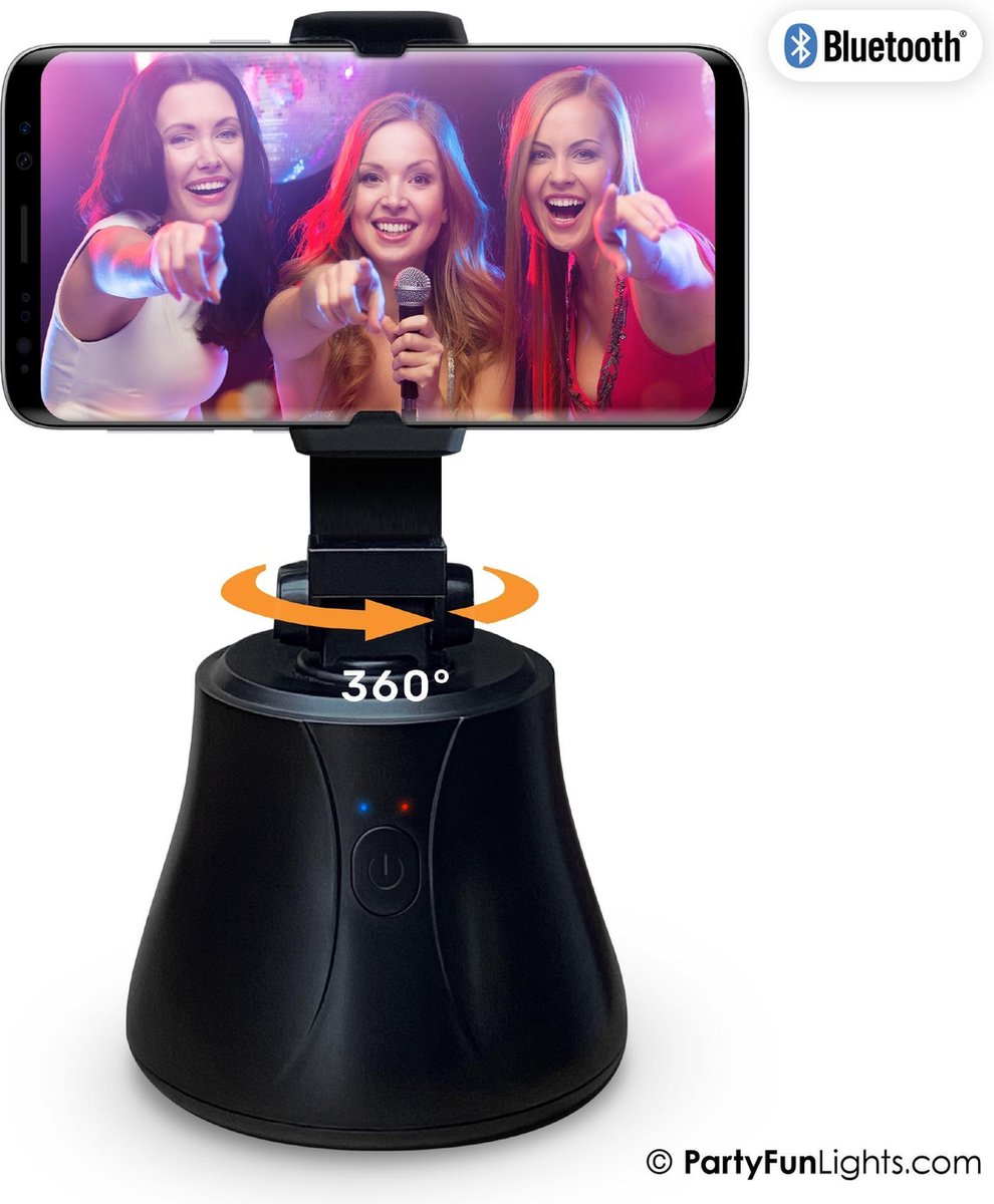 PartyFunLights - Bluetooth Slimme Gimbal Telefoonhouder - 360° Smart Tracking - voor TikTok selfie video, vlog en foto - zwart