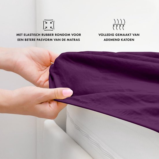 Hoeslaken Loom One – 100% Jersey Katoen – 140x200 cm – épaisseur de matelas jusqu'à 25cm – 160 g/m² – Violet