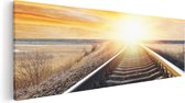 Artaza Canvas Schilderij Rails Spoorweg Bij Zonsondergang - 120x40 - Groot - Foto Op Canvas - Canvas Print