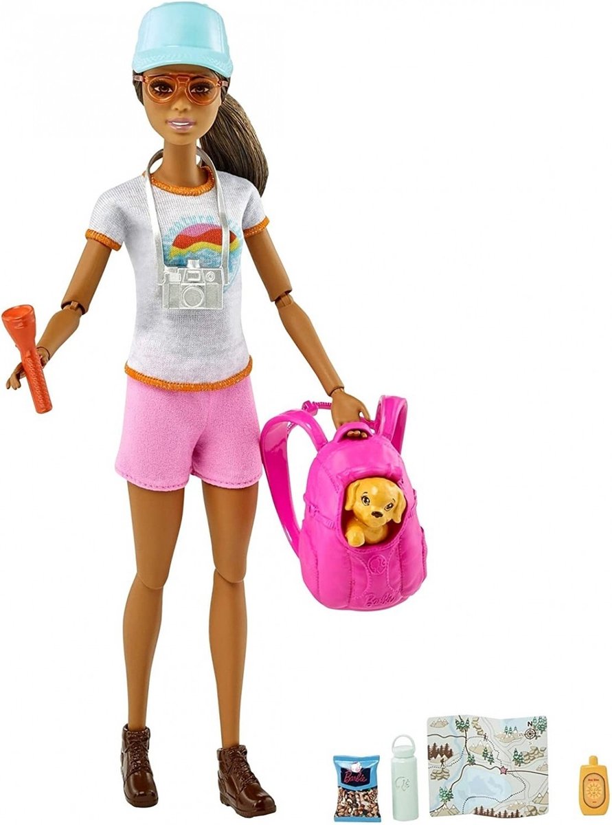 Barbie Famille coffret le Bain des Chiots, poupée brune et 3 figuri