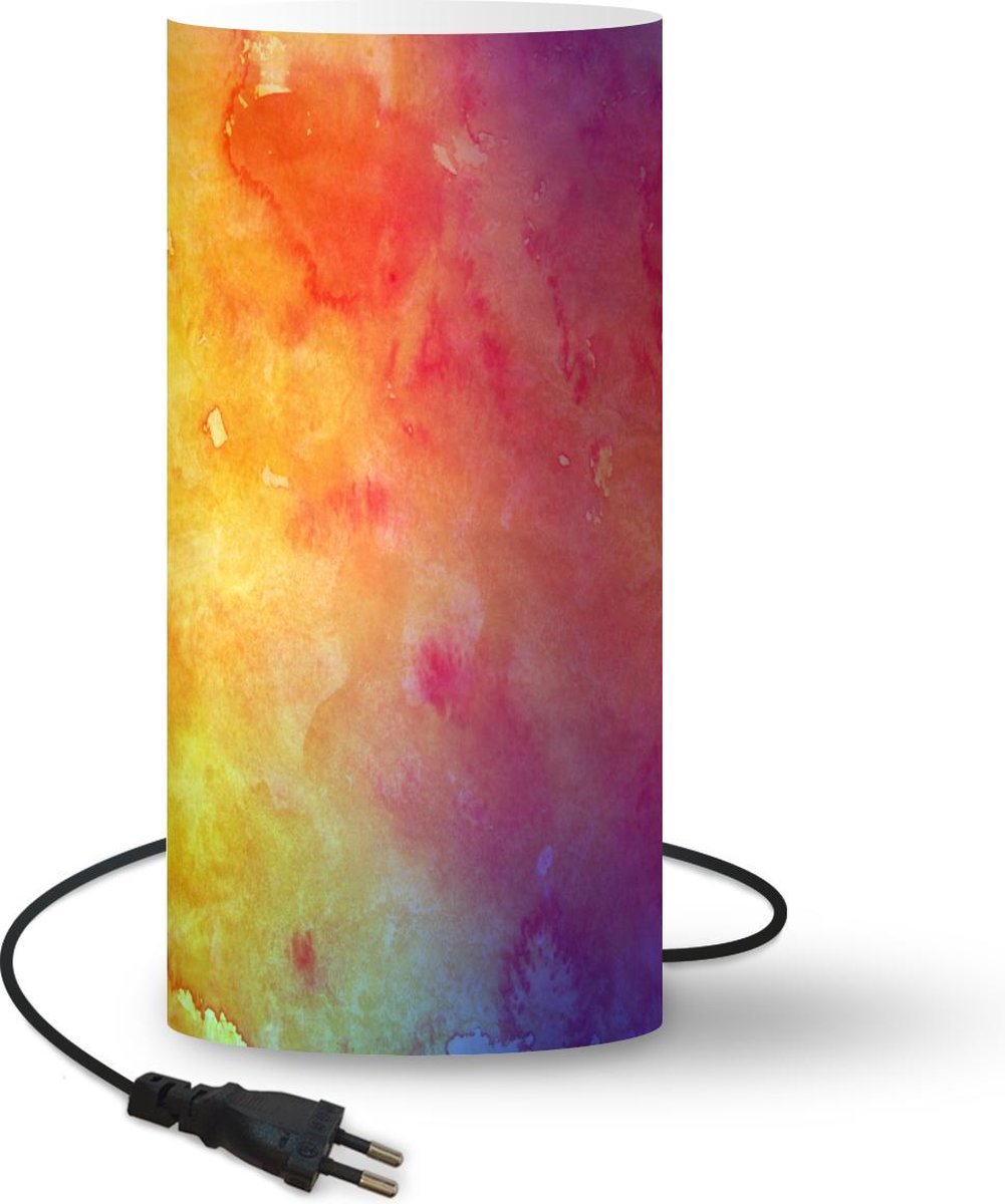Lamp - Nachtlampje - Tafellamp slaapkamer - Waterverf - Oranje - Roze - 33 cm hoog - Ø15.9 cm - Inclusief LED lamp