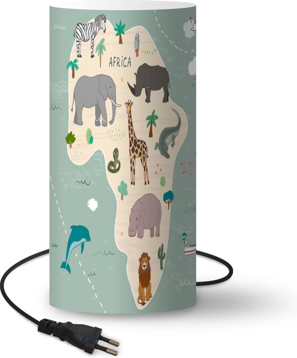 Lamp Wereldkaart met dieren - Groene kaart van Afrika met dieren lamp - 54 cm hoog - Ø25 cm - Inclusief LED lamp