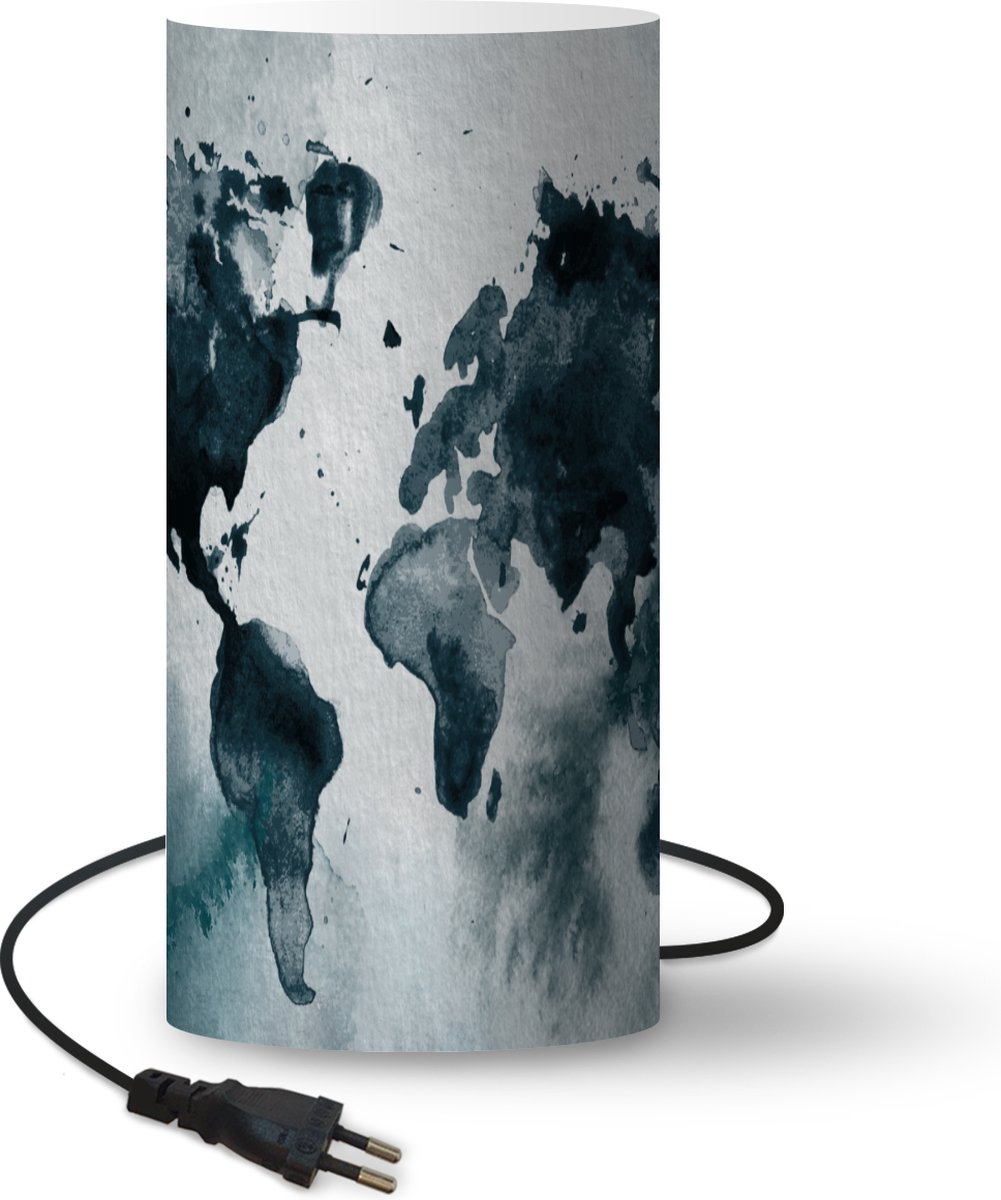 Lamp - Nachtlampje - Tafellamp slaapkamer - Wereldkaart - Abstract - Waterverf - 54 cm hoog - Ø24.8 cm - Inclusief LED lamp