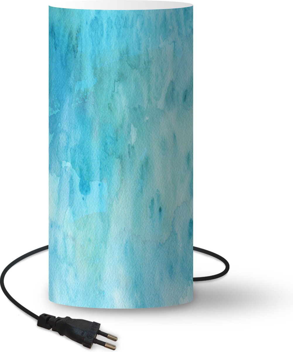 Lamp - Nachtlampje - Tafellamp slaapkamer - Waterverf - Turquoise - Abstract - 54 cm hoog - Ø24.8 cm - Inclusief LED lamp
