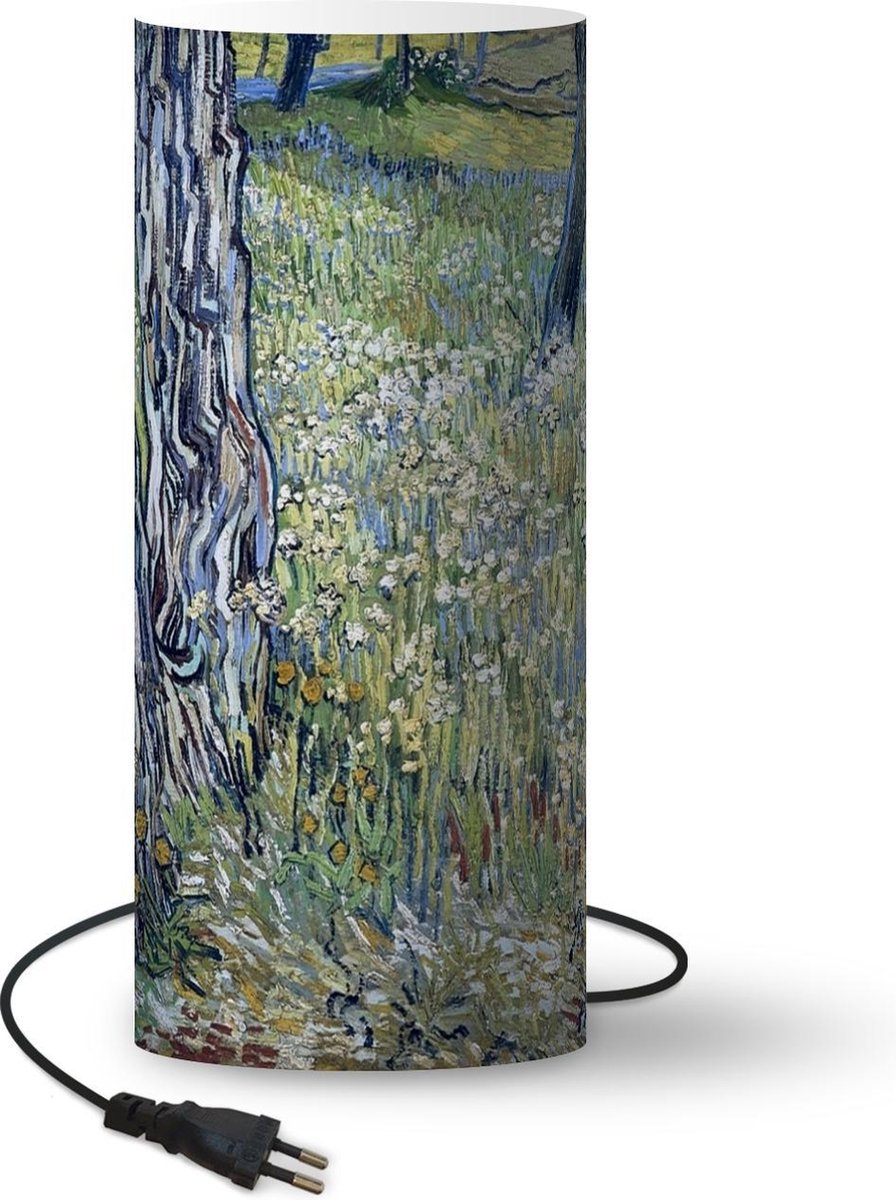 Lamp - Nachtlampje - Tafellamp slaapkamer - Boomstammen in het gras - Vincent van Gogh - 33 cm hoog - Ø14.3 cm - Inclusief LED lamp