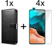 Xiaomi Poco F2 Pro hoesje bookcase met pasjeshouder zwart wallet portemonnee book case cover - 4x Xiaomi Poco F2 Pro screenprotector