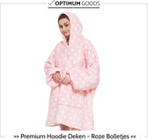 OptimumGoods Hoodie Deken – Deken met Mouwen - Hoodie Blanket - Oodie/Huggle/Snuggie - Oversized Hoodie - Roze Bolletjes - incl zak