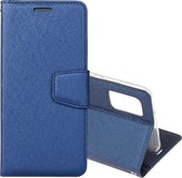 Voor OPPO Reno4 Zijden Textuur Horizontale Flip Leren Case met Houder & Kaartsleuven & Portemonnee & Fotolijst (Donkerblauw)