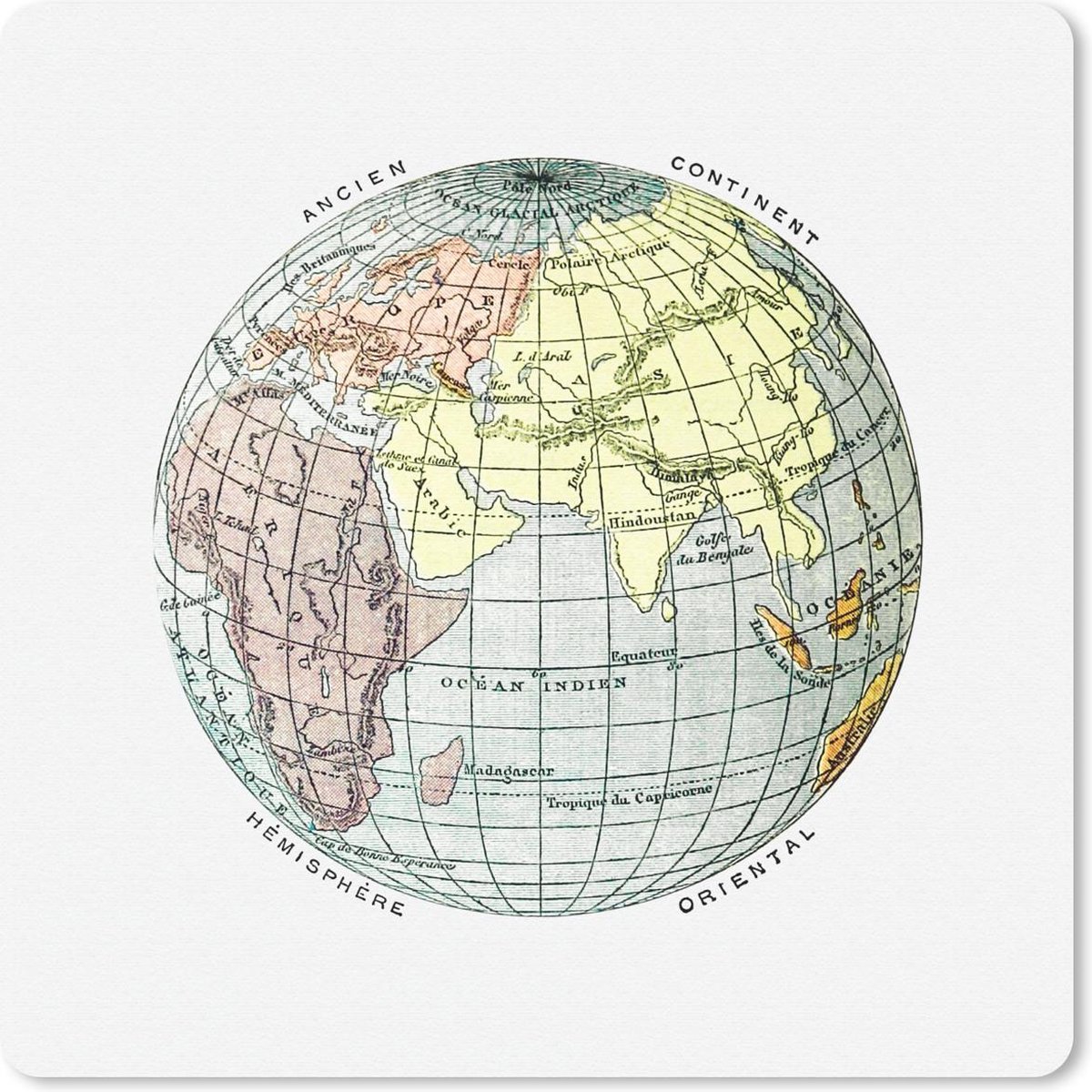 Muismat 30x30 cm - Mousepad Retro - Wereldbol - Wereldkaart - Muismatten