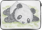 Laptophoes 14 inch - Dieren - Panda - Gras - Laptop sleeve - Binnenmaat 34x23,5 cm - Zwarte achterkant