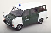De 1:18 Diecast Modelcar van de Ford Transit Bus Polizei Hamburg van 1965 in Dark Green. De fabrikant van het schaalmodel is KK Scale. Dit model is alleen online verkrijgbaar