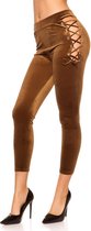 Fluwelen Legging Dames - Vetersluiting Bruin - Maat S/M