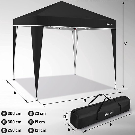 tillvex Paviljoen, 3 x 3 m, waterdicht, pop-upvouwtent, in hoogte verstelbaar, tuintent, uv-bescherming 50 , partytent met tas (antraciet tillvex Paviljoen, 3 x 3 m, waterdicht, pop-upvouwtent, in hoogte verstelbaar, tuintent, uv-bescherming 50 , partytent met tas (antraciet