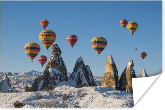 Poster Luchtballon - Stenen - Sneeuw - 30x20 cm