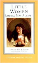 Couverture du livre "Little Women" par Louisa May Alcott. Une illustration d'une jeune fille aux cheveux sombres travaillant avec une aiguille et du fil.
