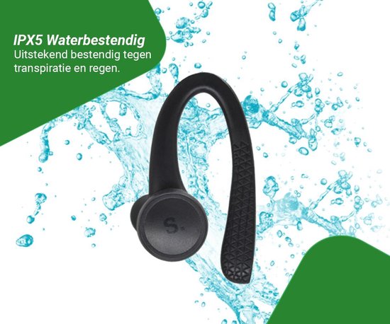 Sonume Sport - Volledig Draadloze Oordopjes - Met Siliconen Oorhaak - Waterproof - Bluetooth oordopjes voor Hardlopen, Fietsen en Fitness - Zwart
