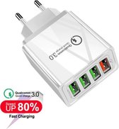 DrPhone -  Q3 Fast Charger - 4 Poorten Thuislader - USB 3.1A + QC 3.0 - Tablet / Smartphone Oplader - Wit