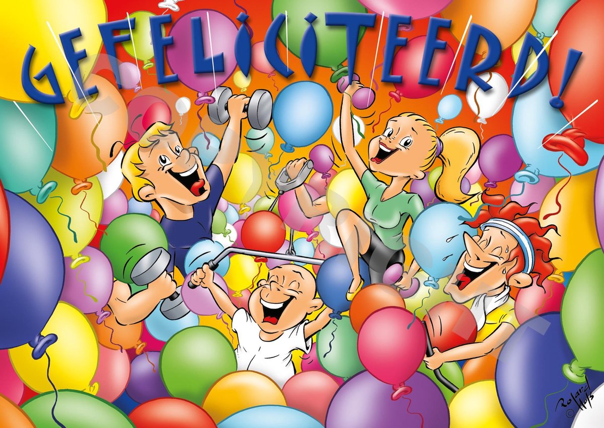 Ansichtkaart 250 stuks GEFELICITEERD! Ballonnen - Fitness