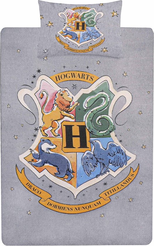 Grijze beddengoedset 135x200cm Hogwarts Harry Potter, OEKO-TEX gecertificeerd