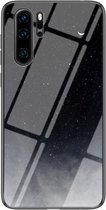 Voor Huawei P30 Pro Sterrenhemelpatroon Gehard Glas + TPU Schokbestendige Beschermhoes (Sterrenhemel Halve Maan)
