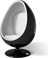 OHNO Furniture York Lounge Stoel - Ei-vormige stoel, Moderne Stoel, Sierstoel, Glasvezel, Zwart, Wit