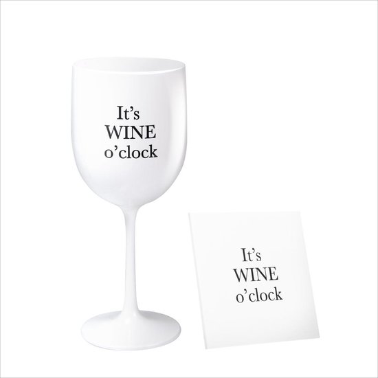 Onbreekbaar wijnglas - met tekst en onderzetters - wit - It's wine O'clock  | bol.com