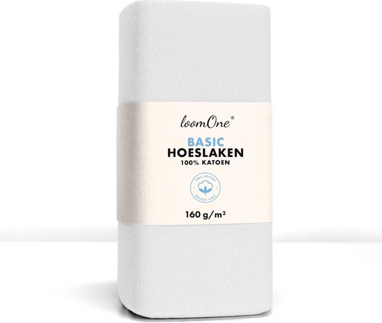 Hoeslaken Loom One – 100% Jersey Katoen – 180x200 cm – épaisseur de matelas jusqu'à 25cm – 160 g/m² – Blanc