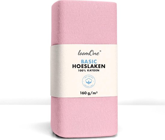 Drap housse rose de loomOne. "BASIC HOESLAKEN 100% KATOEN 160 g/m²"