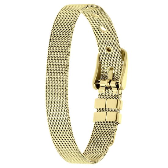 Lucardi Dames Goldplated armband met riemsluiting - Staal - Armband - Cadeau - Moederdag - 21 cm - Goudkleurig