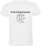 Ik heb de hele dag slaap Heren t-shirt | moe | lui | maan en sterren | slaapzak | Wit