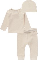 Noppies SET(3delig) Broekje NAURA en Shirt NATAL oatmeal, met Mutsje Nevel - Maat 68