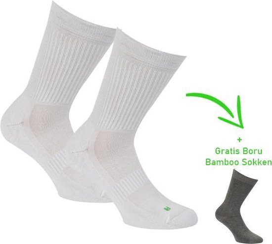 Bamboo sportsok - Naadloze sokken - Antibacterieel - Heren en dames - 2 Paar - 1 Paar sokken cadeau - Wit - 46/47