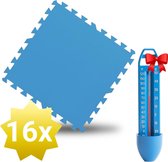 16x Foam tegels Ondervloer Tegels met Zwembadthermometer - Zwembadtegels - Zwembad tegels - 50x50x0.4cm / 4m2