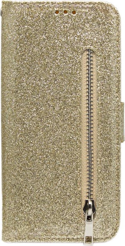 - ADEL Kunstleren Book Case Pasjes Portemonnee Hoesje Geschikt voor Samsung Galaxy Note 10 Plus - Bling Bling Glitter Goud