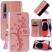 Voor Xiaomi Mi 10 reliëf geluksboom horizontale flip lederen tas met houder & kaartsleuf & portemonnee & lanyard (rosé goud)