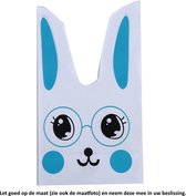 50x Uitdeelzakjes Wit Blauw Konijn 10 x 18,5 cm - Plastic Traktatie Kado Zakjes - Snoepzakjes - Koekzakjes - Koekje - Cookie Bags - Pasen - Kinderverjaardag