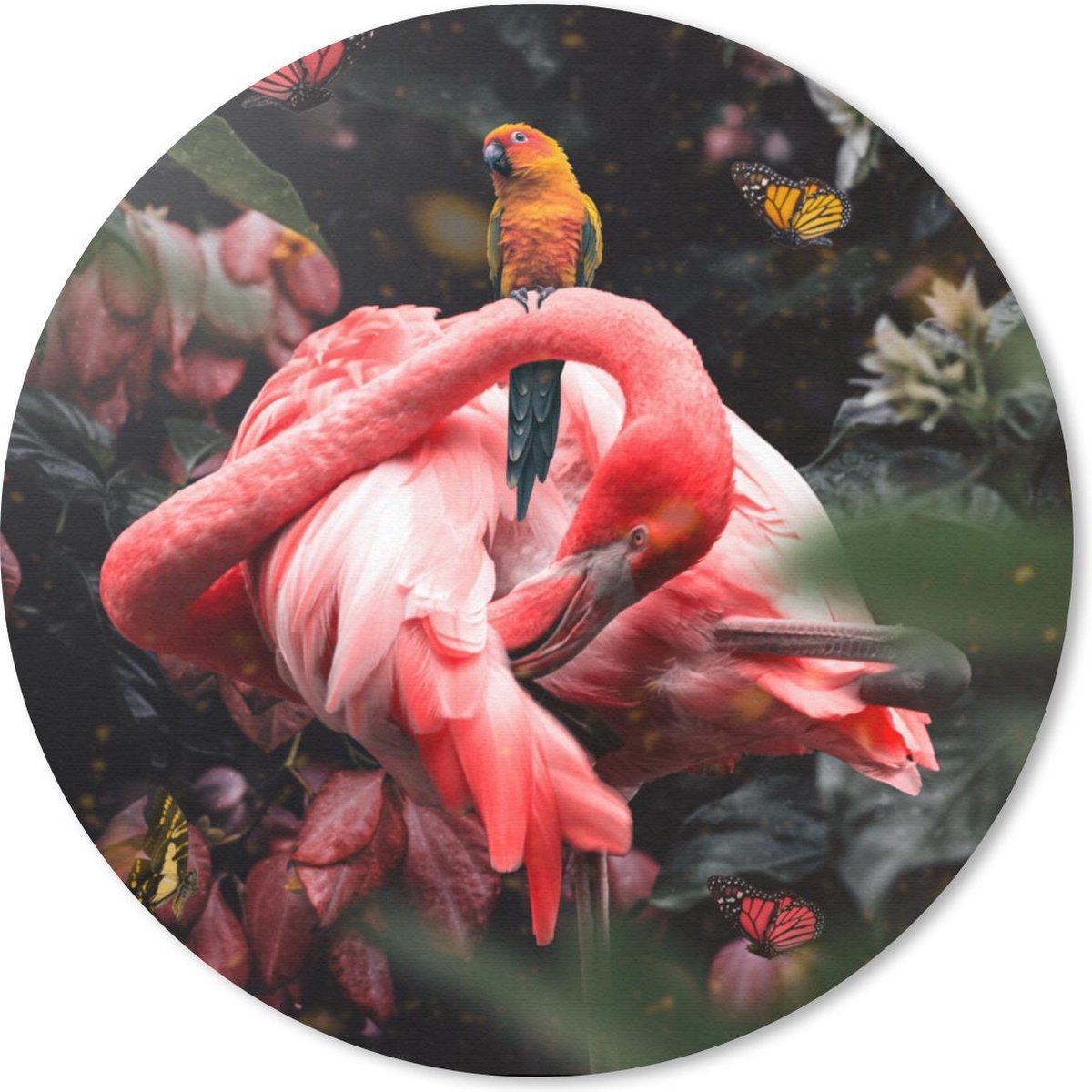 Muismat rond 40x40 cm - Mousepad Flamingo - Vlinders - Jungle - Ronde muismatten