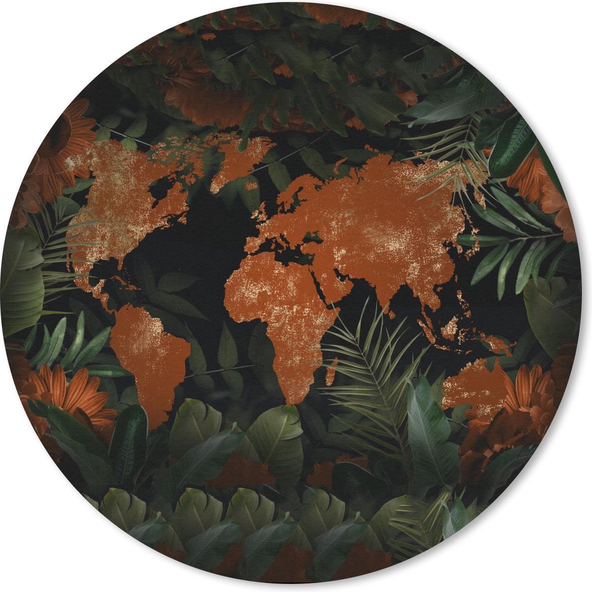 Muismat rond 50x50 cm - Mousepad Wereldkaart - Goud - Rood - Ronde muismatten