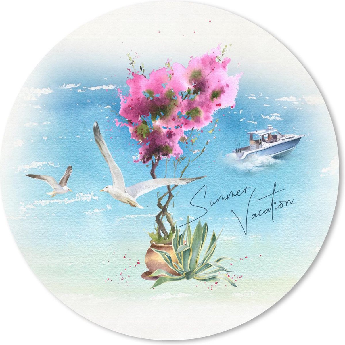 Muismat rond 40x40 cm - Mousepad Bloem - Boot - Vogel - Ronde muismatten