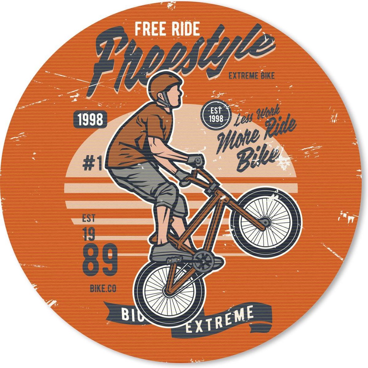 Muismat rond 50x50 cm - Mousepad Fiets - Man - Retro - Ronde muismatten