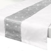 Elegant witte kleur Tafel Loper — Table Runner — Tafelkleed met zirconia band — 40x140cm