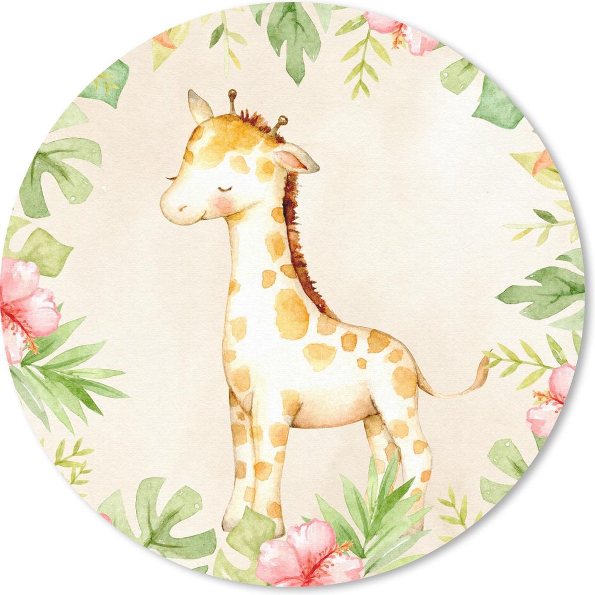 Muismat rond 50x50 cm - Mousepad Giraffe - Jungle - Waterverf - Ronde muismatten