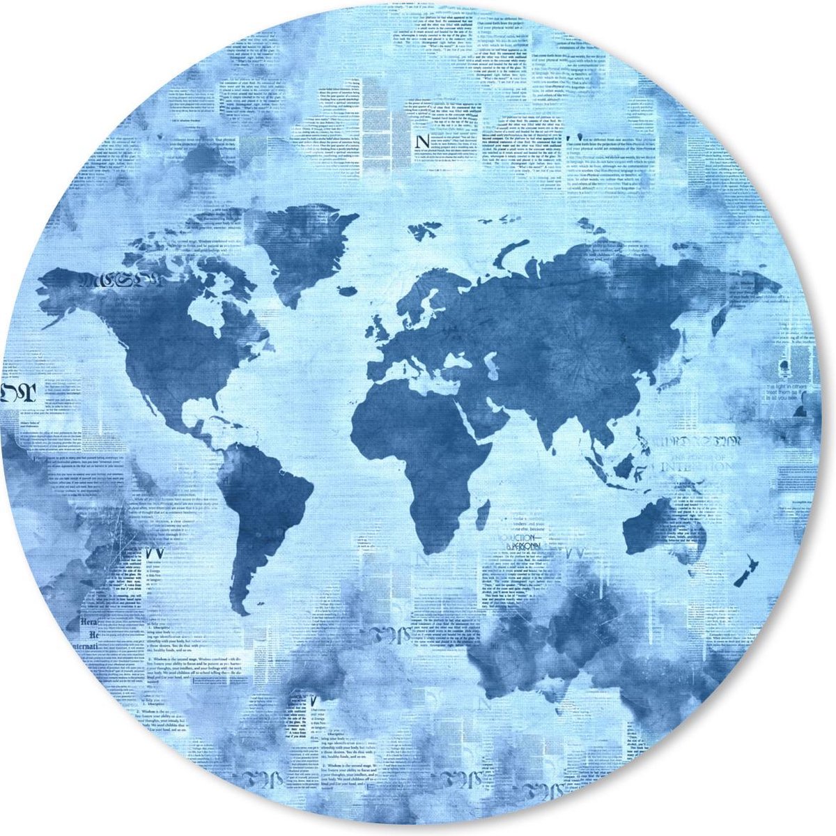 Muismat rond 40x40 cm - Mousepad Wereldkaart - Abstract - Blauw - Ronde muismatten