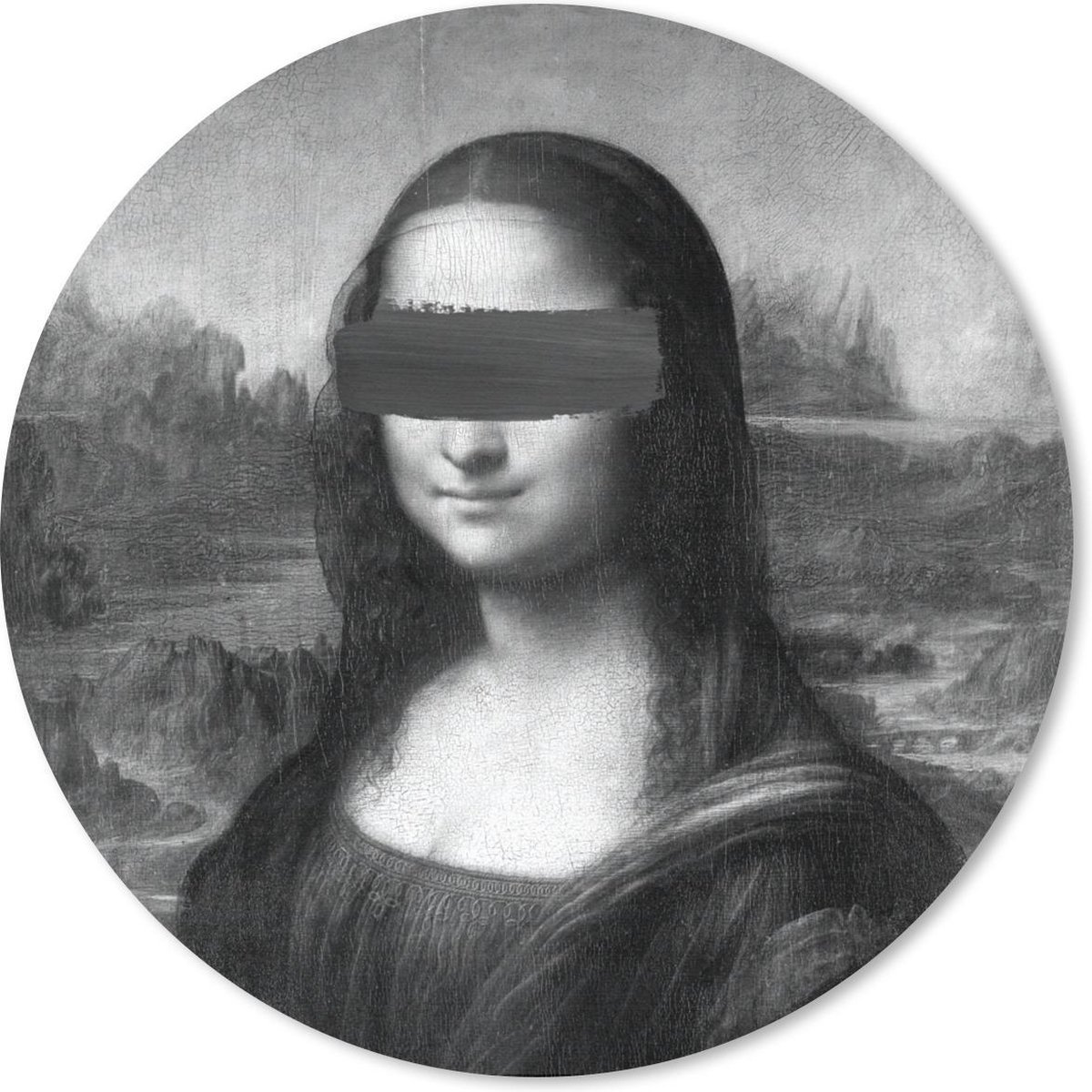 Muismat rond 40x40 cm - Mousepad Mona Lisa - Leonardo da Vinci - Zwart - Wit - Ronde muismatten