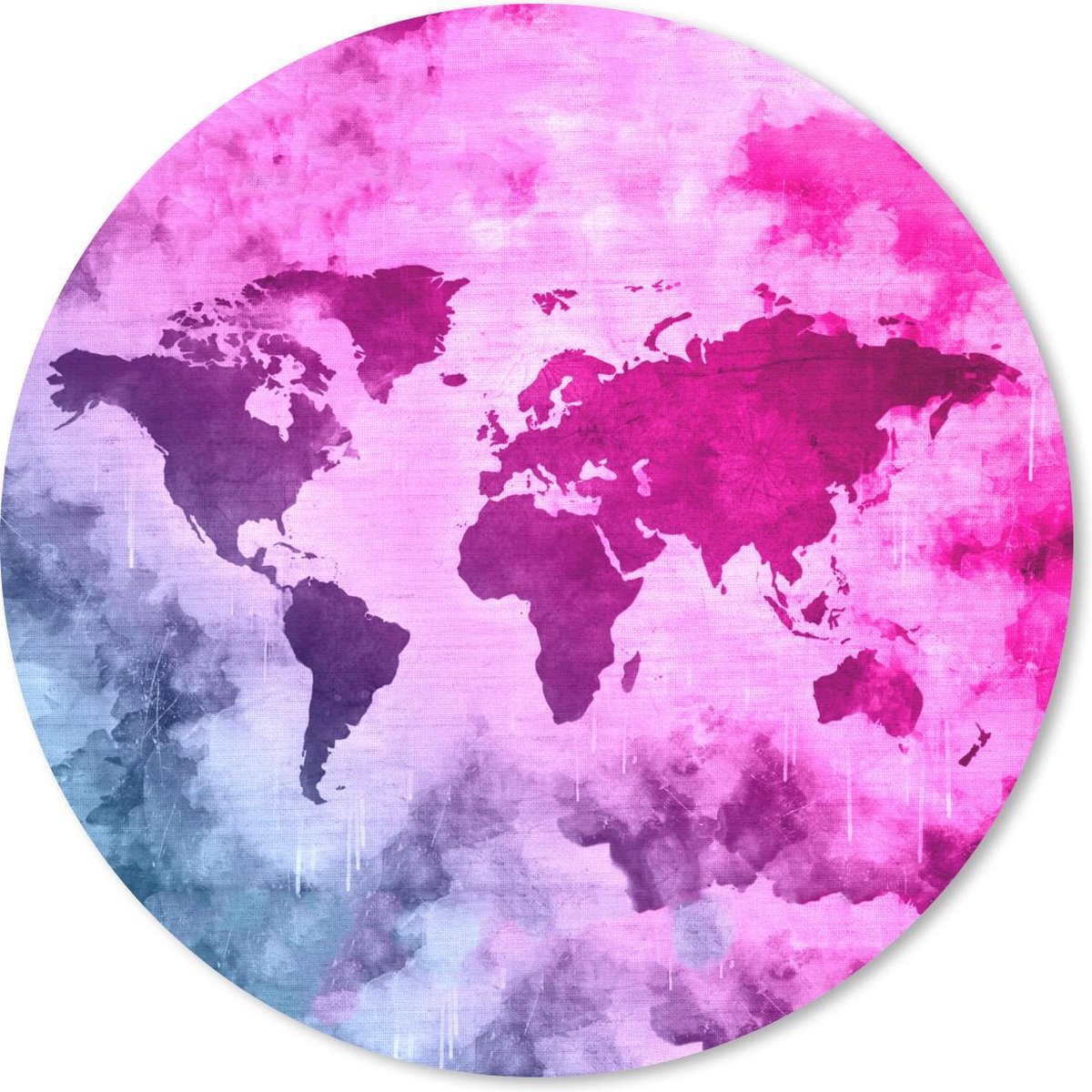 Muismat rond 50x50 cm - Mousepad Wereldkaart - Roze - Abstract - Ronde muismatten