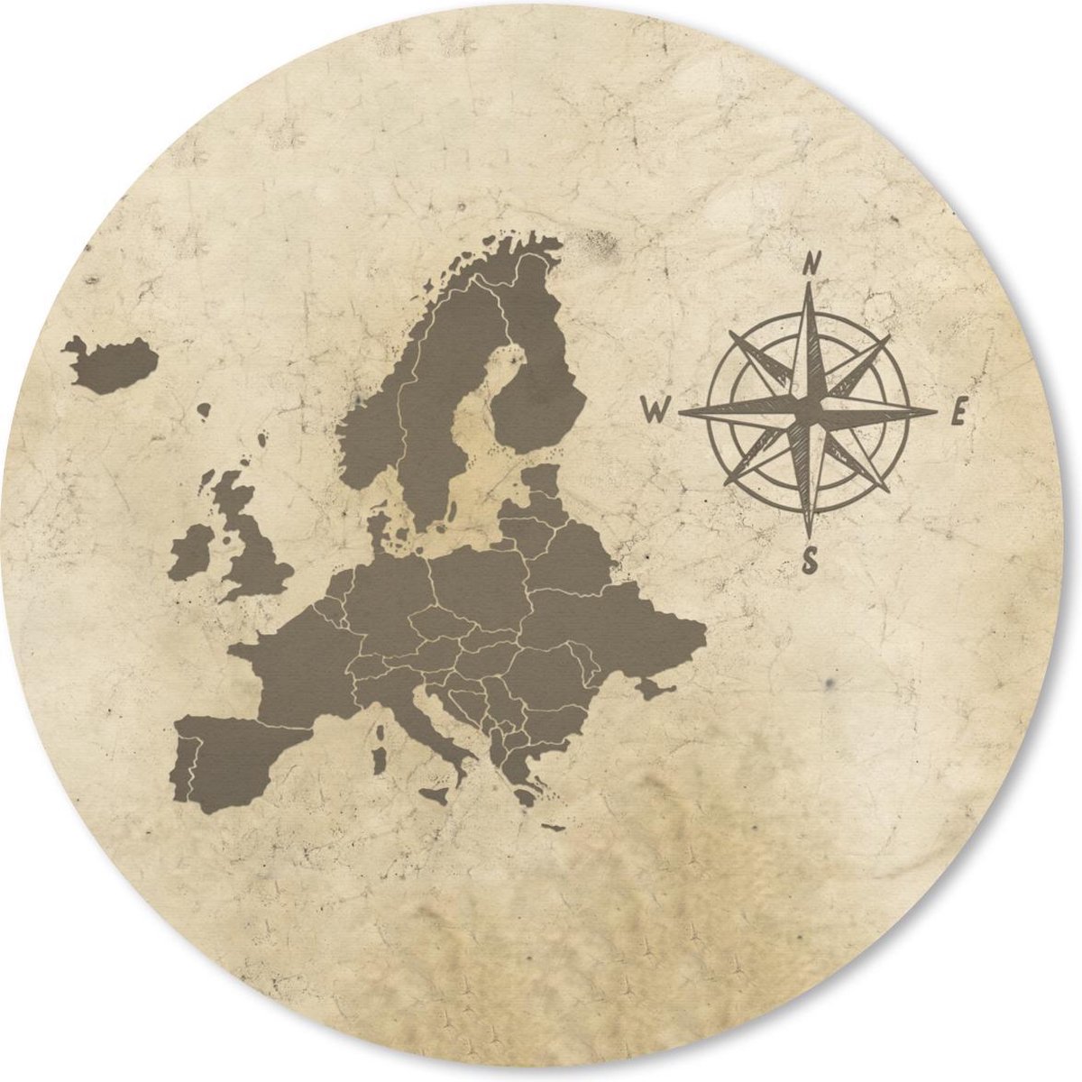 Muismat rond 40x40 cm - Mousepad Kaarten - Europa - Windroos - Vintage - Ronde muismatten