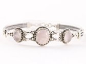 Bewerkte zilveren armband met rozenkwarts