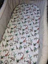 Kinderwagen matrashoes - junglemotief - wit - tricot stof