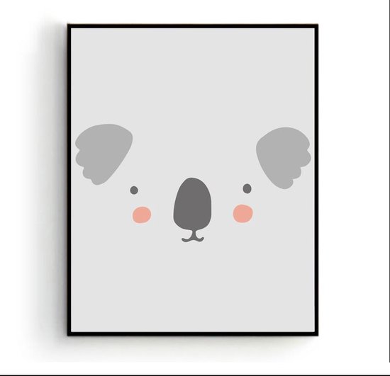 Poster Koala Hoofd Grijs - Dieren - Kinderkamer - Dierenposter - Babykamer / Kinderposter - Babyshower Cadeau - Muurdecoratie - 50x40cm - Postercity